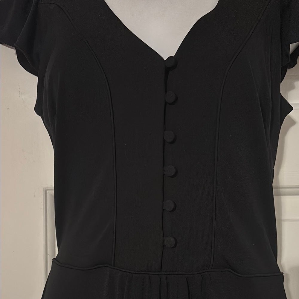 LOFT Black A-Line Midi Dress with Flutter Cap Sleeves-NWT - Picture 3 of 6